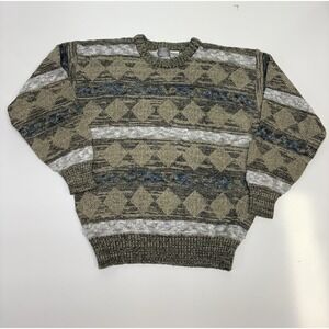 Vintage Method Abstract Knit Sweater Men's XL  Brown Hues Grandpa Sweater